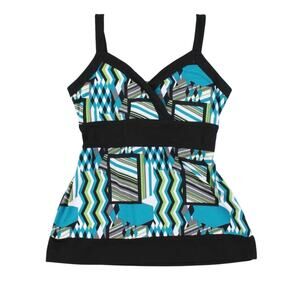 Ricki’s sleeveless babydoll VTG top geometric pattern teal green black SZ XL